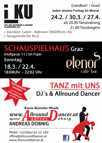 TANZ mit UNS im Schauspielhaus am So 18.3. + 24.4 von 18.08-22.02Uhr sowie im iKU Fr. 24.2. + 30.3.+27.4...